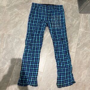 VICTORIA ‘S SECRET PINK Blue Plaid Pajama Pants Embellished Sz XS Y2K